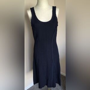 brooks brothers womens ribbed scalloped sleeveless dress size M Navy Blue￼